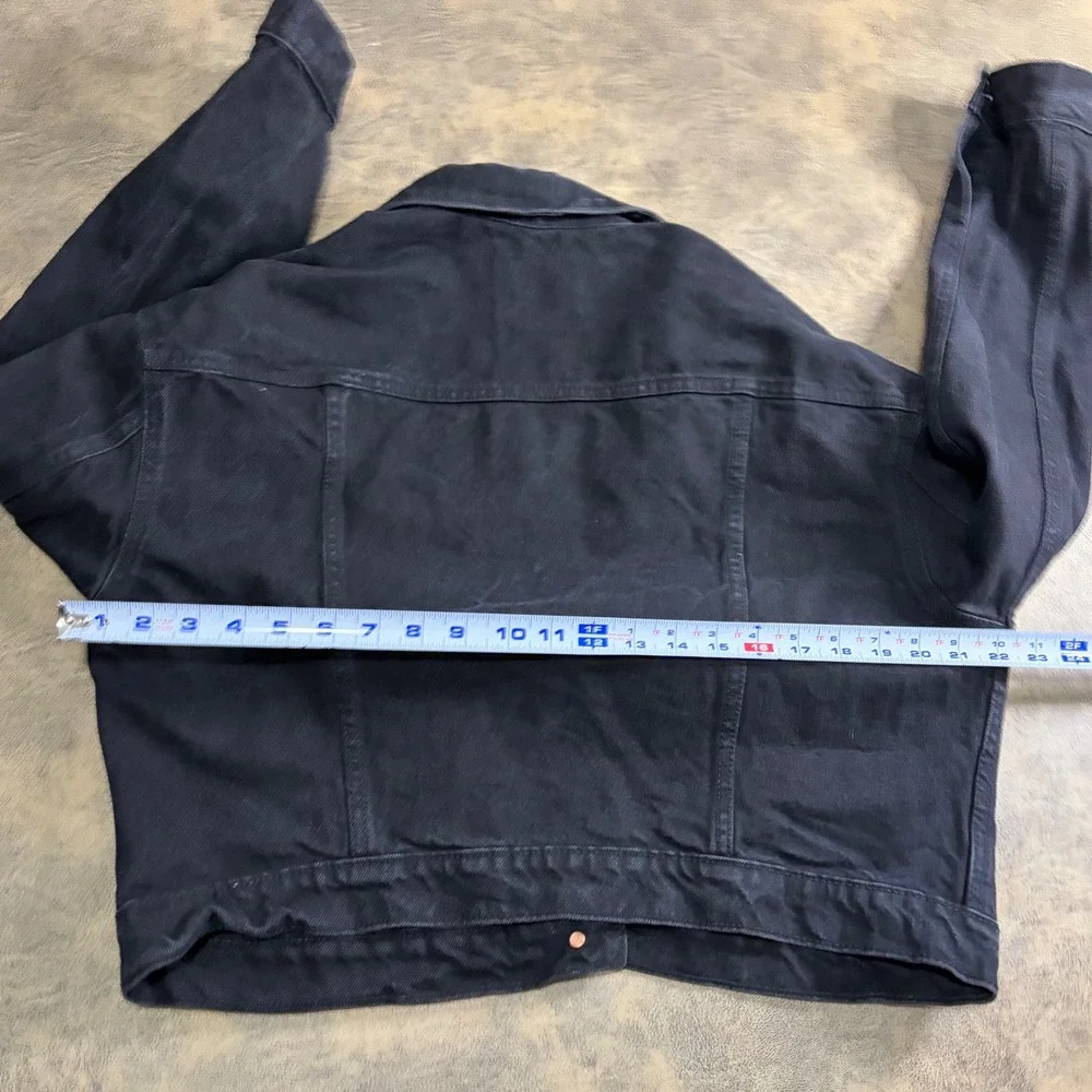 Old Navy Cropped Denim Jacket‎ Womens Large Black Blackjack Button Up 703072-00